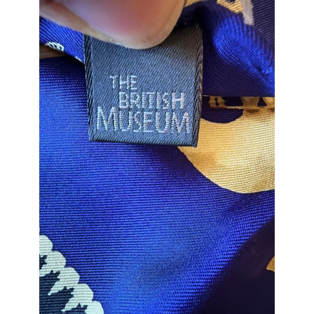 The British Museum‎ Scarf Blue Gold Silk Artifact Print Square Hand Rolled Edge